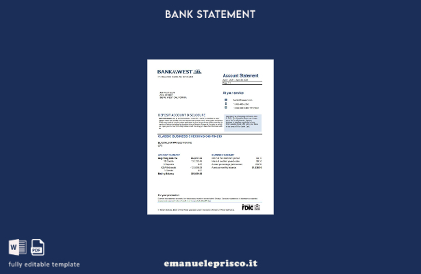 modello Excel di estratto conto della Banca della Cisgiordania in stile verifica